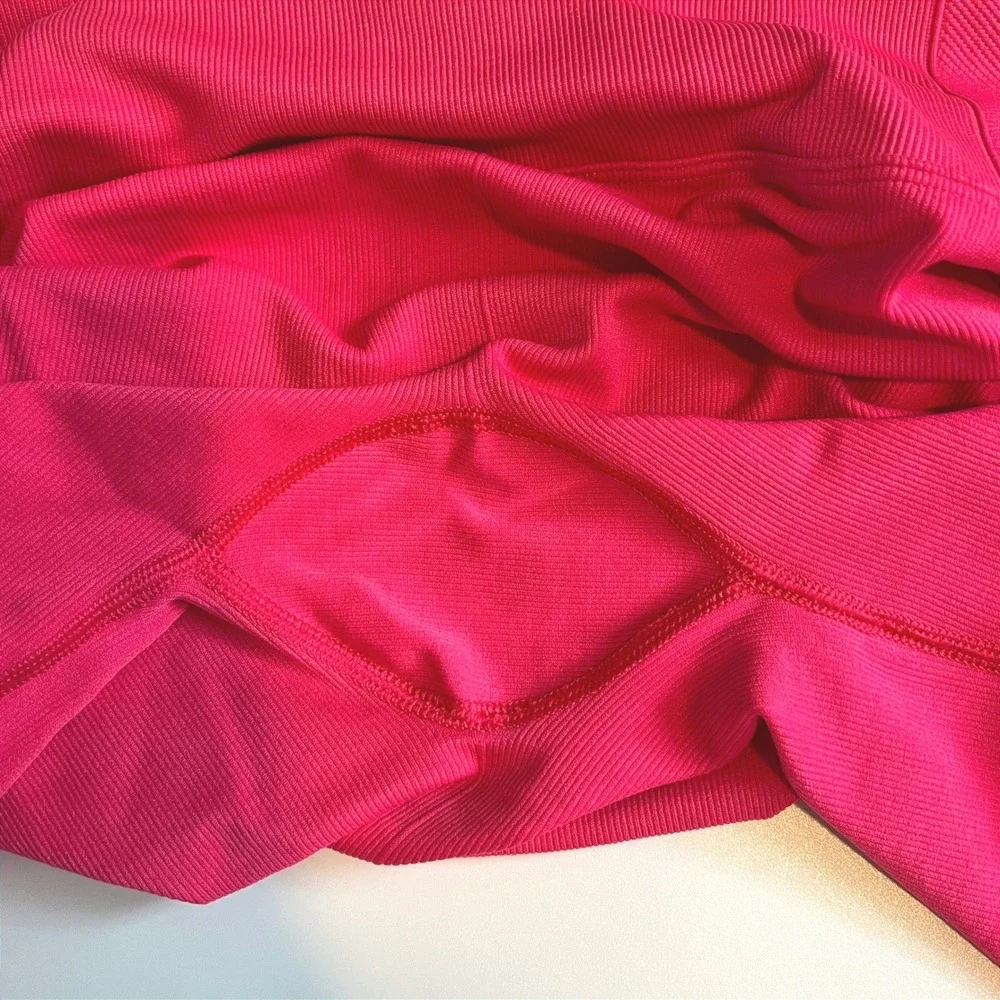 All in Motion Women L Biker Shorts Ribbed Seamless High Waisted Hot Pink Workout